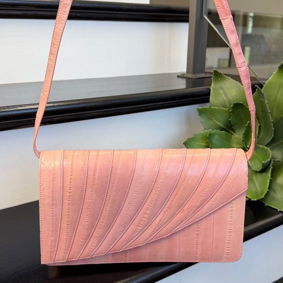 Handbags - BRAND NEW Genuine Eel Skin Leather Clutch Shoulder Handbag Purse pink